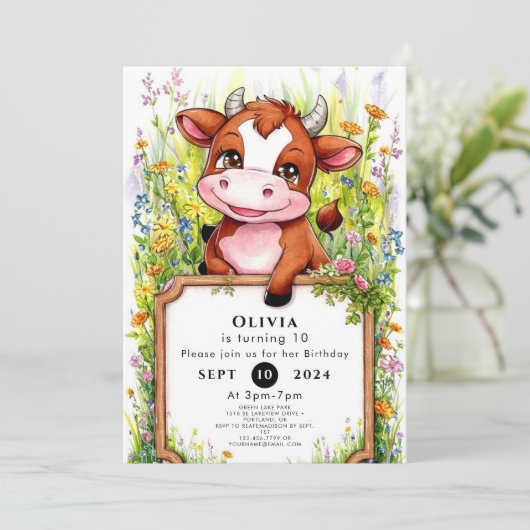 Simple Barnyard Cow Birthday Einladung (Stehend Vorderseite)