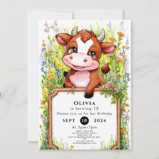 Simple Barnyard Cow Birthday Einladung