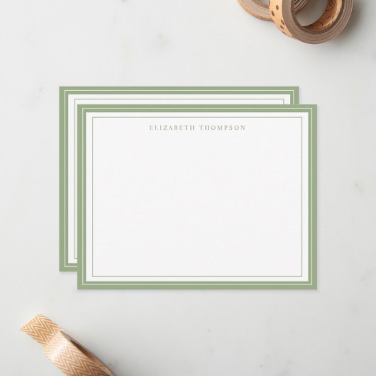 Simple Basic Personalized Sage Green Border Mitteilungskarte (Vorderseite/Rückseite Beispiel)