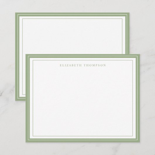 Simple Basic Personalized Sage Green Border Mitteilungskarte (Vorne/Hinten)