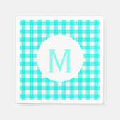 Simple Basic Turquoise Gingham Monogram Serviette (Vorderseite)