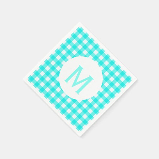 Simple Basic Turquoise Gingham Monogram Serviette (Ecke)