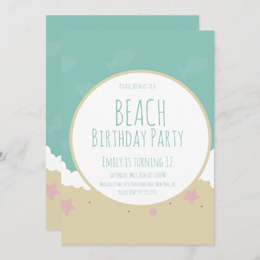 Simple Beach Birthday Party Sand Einladung (Vorne/Hinten)