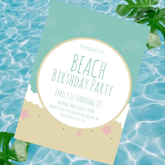 Simple Beach Birthday Party Sand Einladung