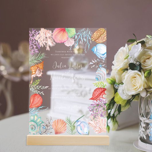 Simple Beach Blue Ocean Seashell Wedding Acryleinladungen