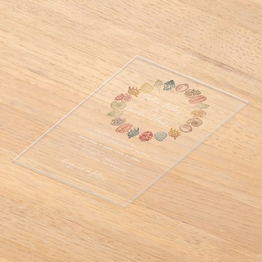 Simple Beach Blue Ocean Seashell Wedding Acryleinladungen (Ablage )