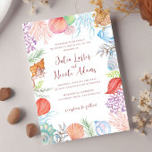 Simple Beach Blue Ocean Seashell Wedding Einladung