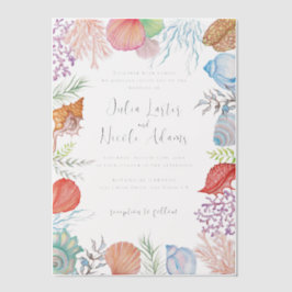 Simple Beach Blue Ocean Seashell Wedding Pergament Einladungen