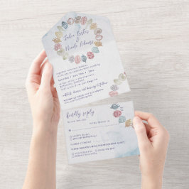 Simple Beach Ocean Seashell Wreath Wedding All In One Einladung