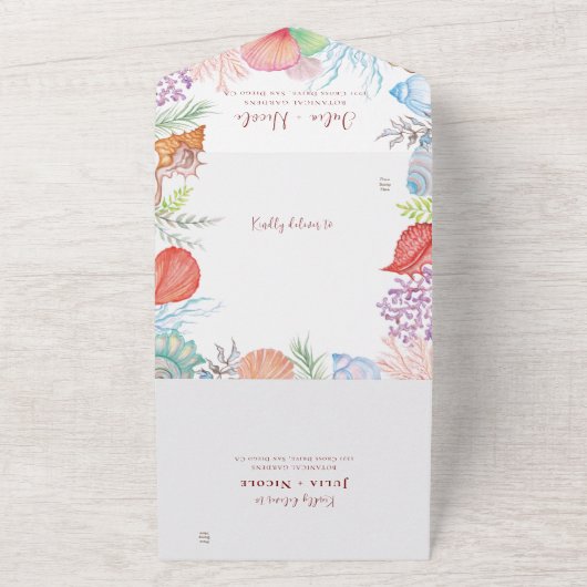 Simple Beach Ocean Seashell Wreath Wedding All In One Einladung (Außenbereich)