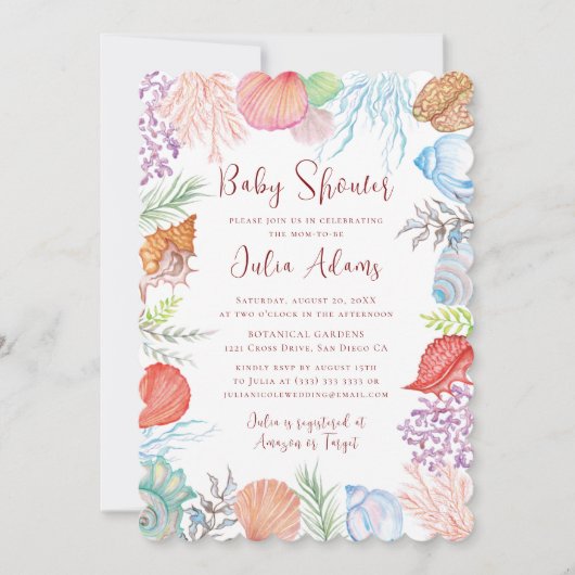 Simple Beach Ocean Seashell Wreath Wedding Einladung (Vorderseite)