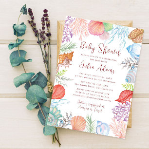 Simple Beach Ocean Seashell Wreath Wedding Einladung