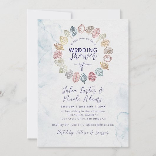Simple Beach Ocean Seashell Wreath Wedding Einladung (Vorderseite)
