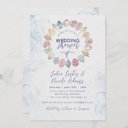 Simple Beach Ocean Seashell Wreath Wedding Einladung (Vorne/Hinten)