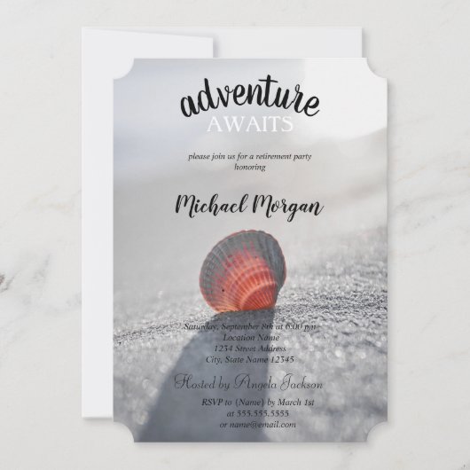 Simple Beach Seashell Retirement Party Einladung (Vorderseite)