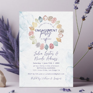 Simple Beach Seashell Wreath Engagement Party Einladung