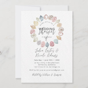 Simple Beach Seashell Wreath Polterabend Einladung