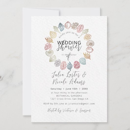 Simple Beach Seashell Wreath Polterabend Einladung (Vorderseite)