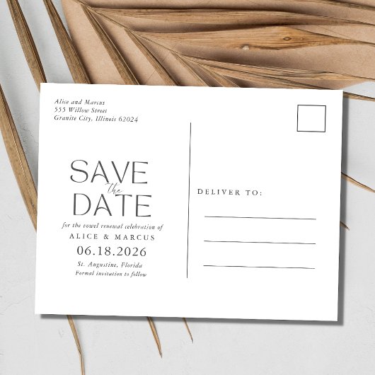 Simple Beach Vow Renewal Save the Date Ankündigungspostkarte