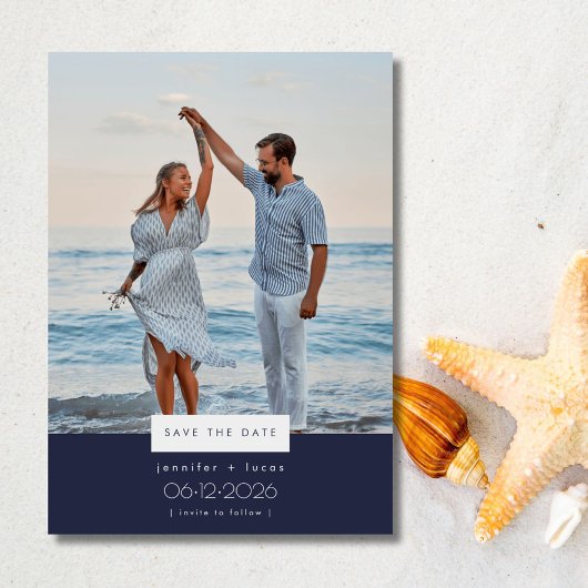 Simple Beach Wedding Foto Save the Date Einladung