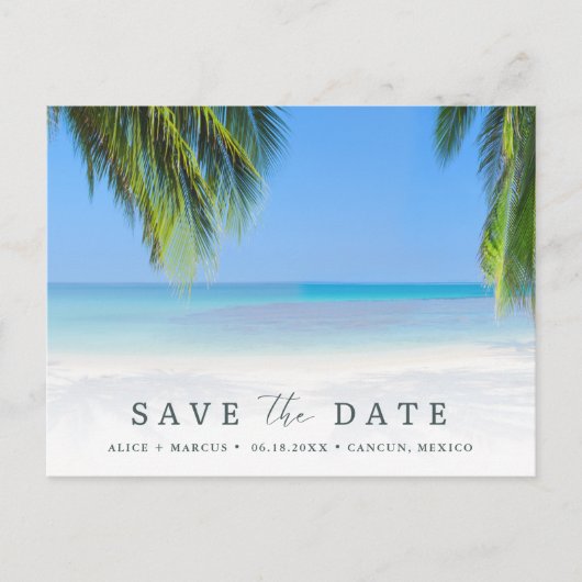 Simple Beach Wedding Save the Date Ankündigungspostkarte (Vorderseite)