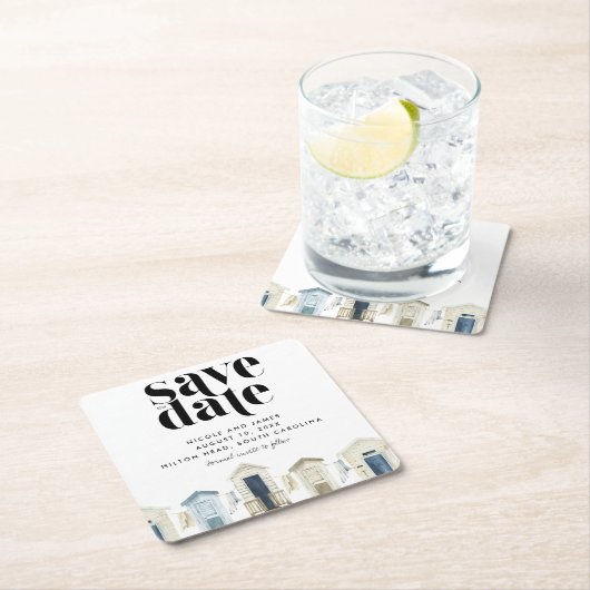 Simple Beach Wedding Save the Date Rechteckiger Pappuntersetzer (Vor Ort)