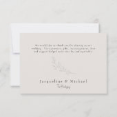 Simple Beige Elegant Foliage Wedding Vielen Dank Dankeskarte (Rückseite)
