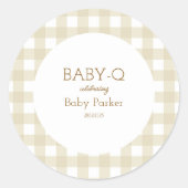 Simple Beige Gingham Baby Shower Sticker (Vorderseite)