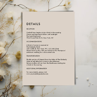 Simple Beige Wedding Details  Begleitkarte