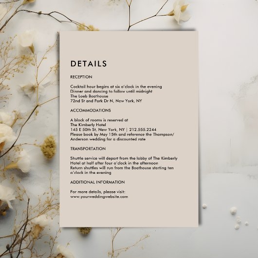 Simple Beige Wedding Details  Begleitkarte