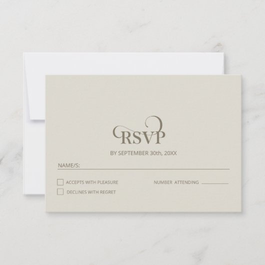 Simple Beige Wedding RSVP Karte (Vorderseite)