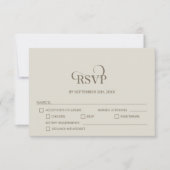 Simple Beige Wedding RSVP with Menu Options  Karte (Vorderseite)