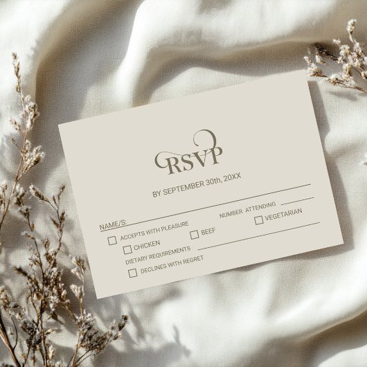 Simple Beige Wedding RSVP with Menu Options  Karte