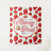 Simple Berry First Strawberry Geburtstag Hintergru Wandteppich (Vorderseite)