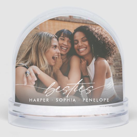 Simple Besties 2 Photo Modern Script Schneekugeln (Vorderseite)