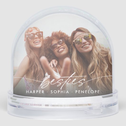 Simple Besties 2 Photo Modern Script Schneekugeln (Rückseite)