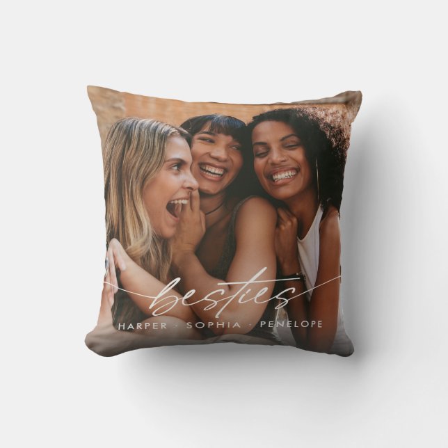Simple Besties Create Your Own Photo Modern Script Kissen (Vorderseite)