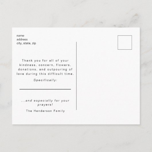 Simple Bird Funeral Loss of Life Danke II Postkarte (Rückseite)