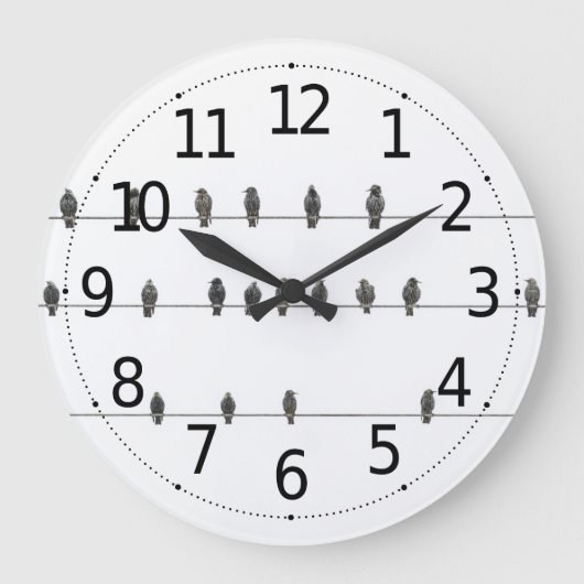 Simple Birds on the Wires Hand-Drawn Illustration Große Wanduhr (Vorderseite)