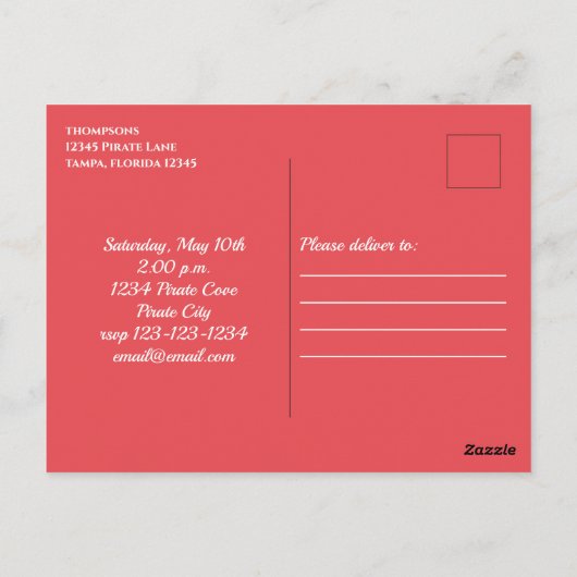 Simple Birthday Kids Pirate Treasure Map Whimsical Postkarte (Rückseite)