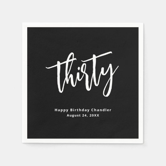 Simple Black 30. Geburtstag Party Napkins Serviette (Vorderseite)