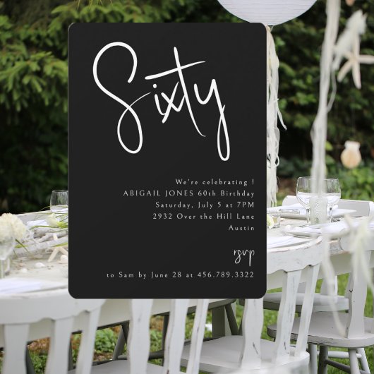 Simple Black 60. Geburtstagsparty Einladung