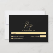 Simple Black and Gold Wedding RSVP Karte (Vorderseite)