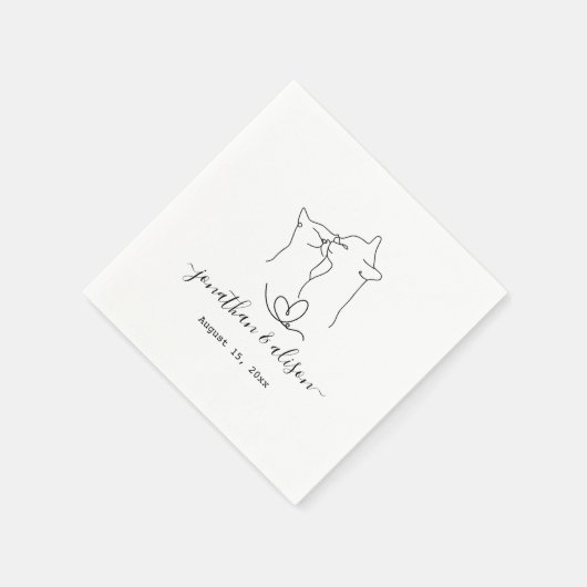  Simple Black and White Cat Modern Wedding  Serviette (Ecke)