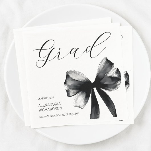 Simple Black and White Cute Bow Graduation Party Serviette