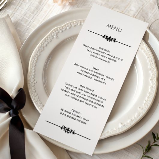 Simple Black and White Elegant Wedding | Menu Menükarte