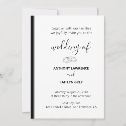 Simple Black and White Formal Wedding - Custom Einladung (Vorderseite)