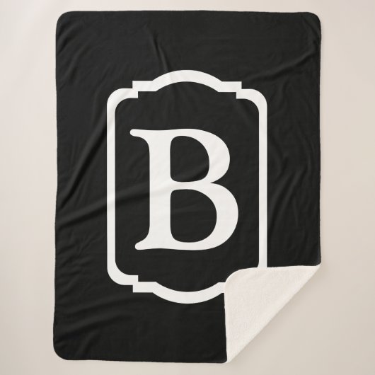Simple Black and White Framed Monogram Sherpadecke (Vorderseite)