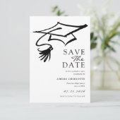 Simple Black and White Graduation Party Save The Date (Stehend Vorderseite)