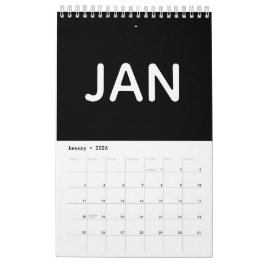 Simple Black and White Minimalist 2026 Kalender